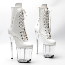 Leecabe European and American transparent waterproof platform super high-heeled boots catwalk nightclub short boots 20CM fashion womens boots 3L