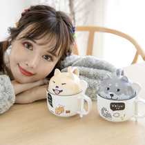 Couple cup creative cute girl super cute large capacity water cup mug with lid spoon Household coffee ceramic cup