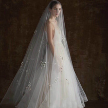 Simple Korean long embroidery lace bridal veil double super fairy main wedding style design sense headwear