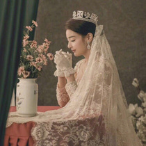 Senior bride wedding wedding wedding wedding headdress super fairy Sen long tail French vintage lace veil