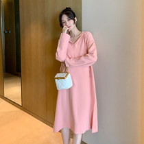 Pregnant womens autumn long sleeve top spring and autumn fashion split knee loose loose pregnant womens sweater autumn and winter dress