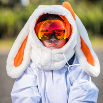Ski Hood Big Rabbit Unicorn Reflective Single and Double Plate Face Protector Cute Warm Net Red Mask Helmet