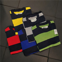 Soft body retro horizontal stripes American casual elk small embroidered logo round neck pullover thread sweater B38-Y516