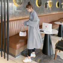 Foggy Blue Windsuit Woman 2022 Early Spring New Woman Dress Little Sub Advanced Sensation in Long Coat Spring Autumn Jacket