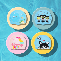 Childrens swimming cap goggle set Silicone men and women cute fashion printing ear protection universal long hair waterproof does not strangle the head