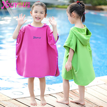 Childrens bathrobe Cloak Hooded Absorbent quick-drying Girls baby Swimming Yukata Boys solid color travel beach bath towel