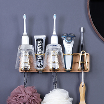 Solid Wood non-perforated toothbrush holder toilet nail-free electric shaver hair dryer holder wall-mounted mouthwash cup holder