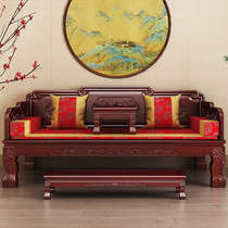 Arhat bed three-piece set of Chinese solid wood sofa bed Antique living room furniture Small apartment Chaise couch Pineapple grid elm