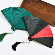 All bamboo folding fan hollow folding mini fan 5 inch 6 inch portable Chinese style ancient style red and black classical dance fan