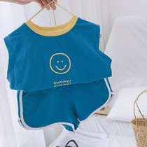 Childrens summer vest sleeveless jacket set 2021 new boys loose foreign style shorts two-piece thin