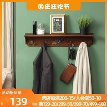 American solid wood shelf shelf Wall Flat partition log coat rack wall hanging Nordic hook hanger