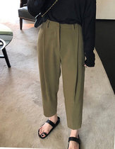 Japanese large size wide leg pants womens summer thin fat sister wild thin suit pants Pear-shaped body casual nine-point pants