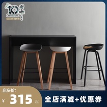 Bar stool Modern simple household bar cafe fashion designer bar stool Nordic style solid wood high stool