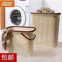 Jianan imitation rattan laundry storage basket plastic hollow dirty clothes basket clothing storage basket with handle hand portable cover