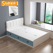 Small apartment air pressure tatami Nordic high Box Storage Bed 1 2 custom childrens drawer board bed single 1 35m