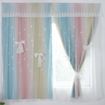 Magic paste double-layer punch-free installation easy paste-type live shading background fabric red star curtain lace