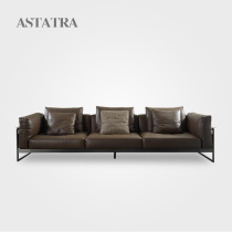 ASTARA Italian style minimalist real leather sofa down titanium gold sofa in the living-room straight line sofa comfort