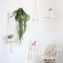 Wind Yin ins Nordic style woven hanging table Bed and breakfast sample room Balcony flower rack shelf net pocket flower rack decoration
