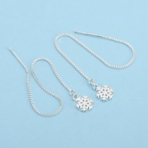 Multi-proof allergy 990 pure silver ear line brief cute Snow flower earrings Long Girl Earrings Raised Earrings