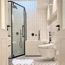 Long strip black and white bathroom tiles simple kitchen wall tiles toilet bathroom floor tiles French retro floor tiles