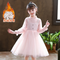 Girls sweater dress winter dress 2021 early autumn new children little girl plus velvet foreign princess skirt