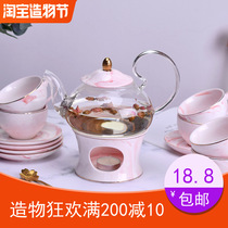 Nordic marble grain ceramic heat-resistant glass tea pot set Household candles Light luxury afternoon tea set Fruit tea