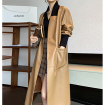 Designer new Korean version of simple leather leather leather womens long trench coat coat Haining sheep leather fur coat