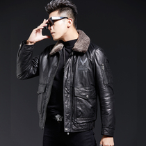 Haining 2021 Winter leather down jacket mens head layer cowhide plus velvet padded leather jacket leather jacket trend