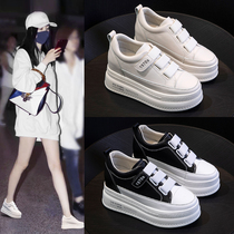 Invisible Inner height petite girl gospel ~ small white shoes female Joker thick bottom cake shoes 2021 Autumn New