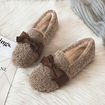 Trend direct selection a glance at the heart of the hair wool shoes women outside wear lamb Bean shoes plus velvet thick-soled cotton shoes large size