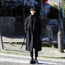 The handsome woolen coat men's medium and long Korean fashion handsome knee-length windbreaker loose thick woolen coat in autumn and winter