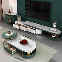 TV cabinet tea table combination modern simple high-end luxury retractable dark green living room new rock board TV cabinet