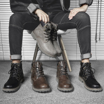  2021 spring and autumn new leather Martin boots mens British retro tooling booties Korean version of the trend breathable mid-help leather boots