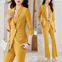 Yellow professional small suit suit female temperament goddess fashion broadleg pants front desk suit suit