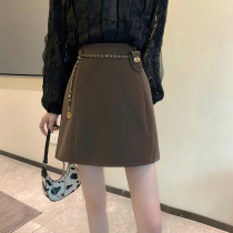 High waisted Puskin skirt womens autumn 2021 New Curry color skirt small man a thin bag hip one step skirt