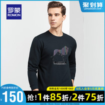 Romon pullover sweater mens autumn new long-sleeved round neck t-shirt young and middle-aged business casual fashion printed T-shirt