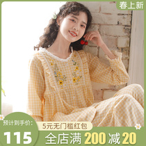 Pajamas Woman Spring Autumn Double Layer Pure Cotton Cloth Long Sleeves 2022 New Home Wear and Ins All cotton Home Residence Clothes