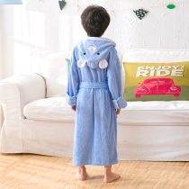 Childrens bathrobe pure cotton towel material absorbent quick-drying swimming lengthened boys and girls baby cartoon hooded bathrobe