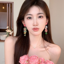 Peach Fragrance~Pink Love Tassel Long Gravel Earrings High-end Sense Niche Design Sense Earrings Female Earrings