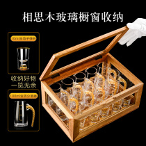 Gold foil white wine cup set Wine dispenser dustproof household glass wooden box Storage display A bullet cup Bamboo cup