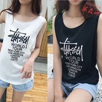 Printed letter sling vest female students Korean version of wearing new students loose sexy social base Net Red