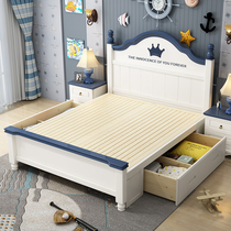 Solid wood childrens bed Boy single bed 1 5 meters Child storage 1 2 beds Teen student cartoon 1 35 meters bed