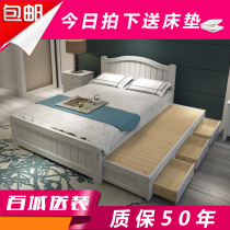 Solid wood bed 1 5-meter storage bed Pull-out bed Double bed Tatami bed Childrens bed Drag bed Mother bed with drawer