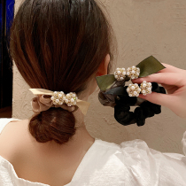 2021 New Korean floral headdress jewelry pearl headdress rope organza summer hair accessories ball head large intestine Hairband women