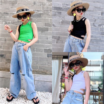 Girls  net red 2021 vest tight stretch Western style summer new medium and large childrens top with straps Korean version of the strapless tide