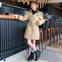 Girls khaki English windbreaker 2021 New Coat long childrens western style autumn coat