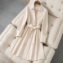 2022 spring new suede suede winewear woman in the middle of a long coat spring autumn small high-end great coat superior