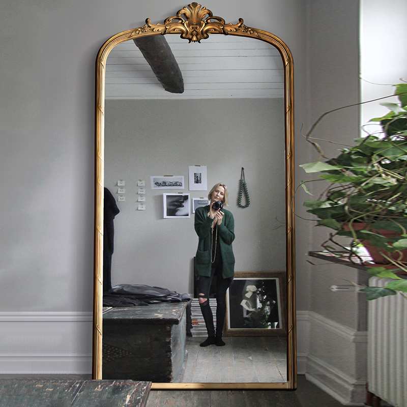 European retro carved floor-to-ceiling full-length mirror home wearing mirror cloakroom gold to make old dress large mirror