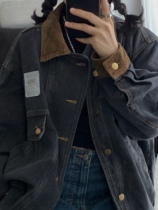 ORGEING Four Seasons Vintage Washed Korean Style Corduroy Panel oversize Denim Jacket Mens and Womens