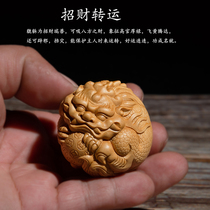 Boxwood carving Pixiu Wen play handle pieces Sandalwood mens portable play crafts ornaments